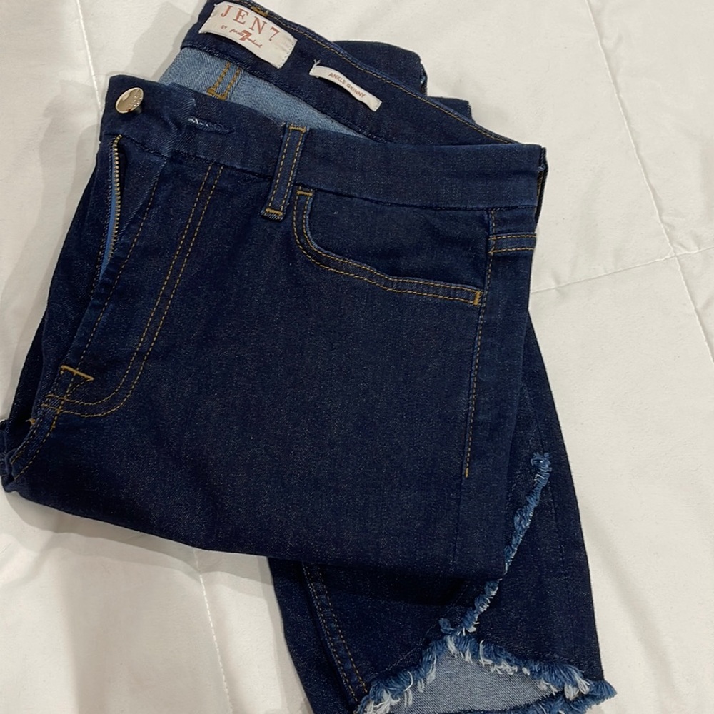 JEN7 by For All Mankind Angle Fray Hem Ankle Skinny Jeans